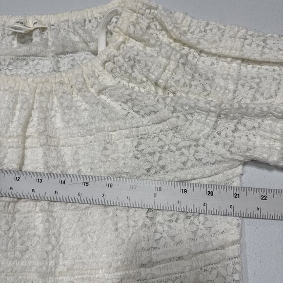 Skye's The Limit Womans Lace Overlay Top Size M White 3/4 Sleeve Cottage Peasant - Picture 8 of 11